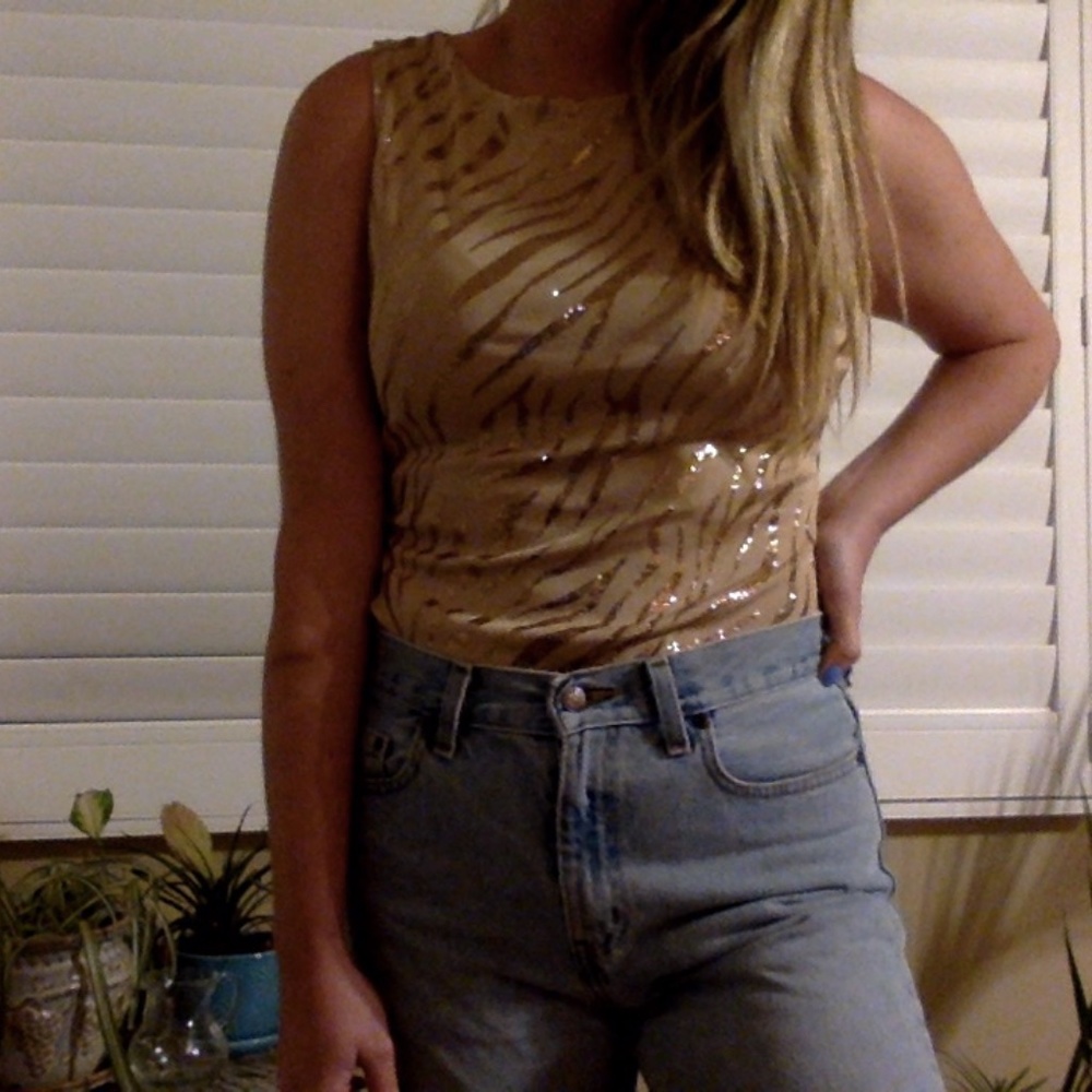 VINTAGE glittery flame zebra (?) top. Size L.